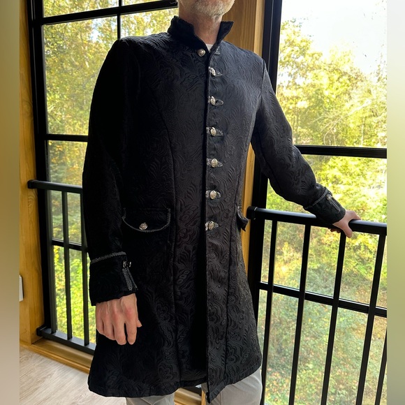 Steampunk Pirate Brocade Black Jacket ~ Men’s S - Picture 17 of 17